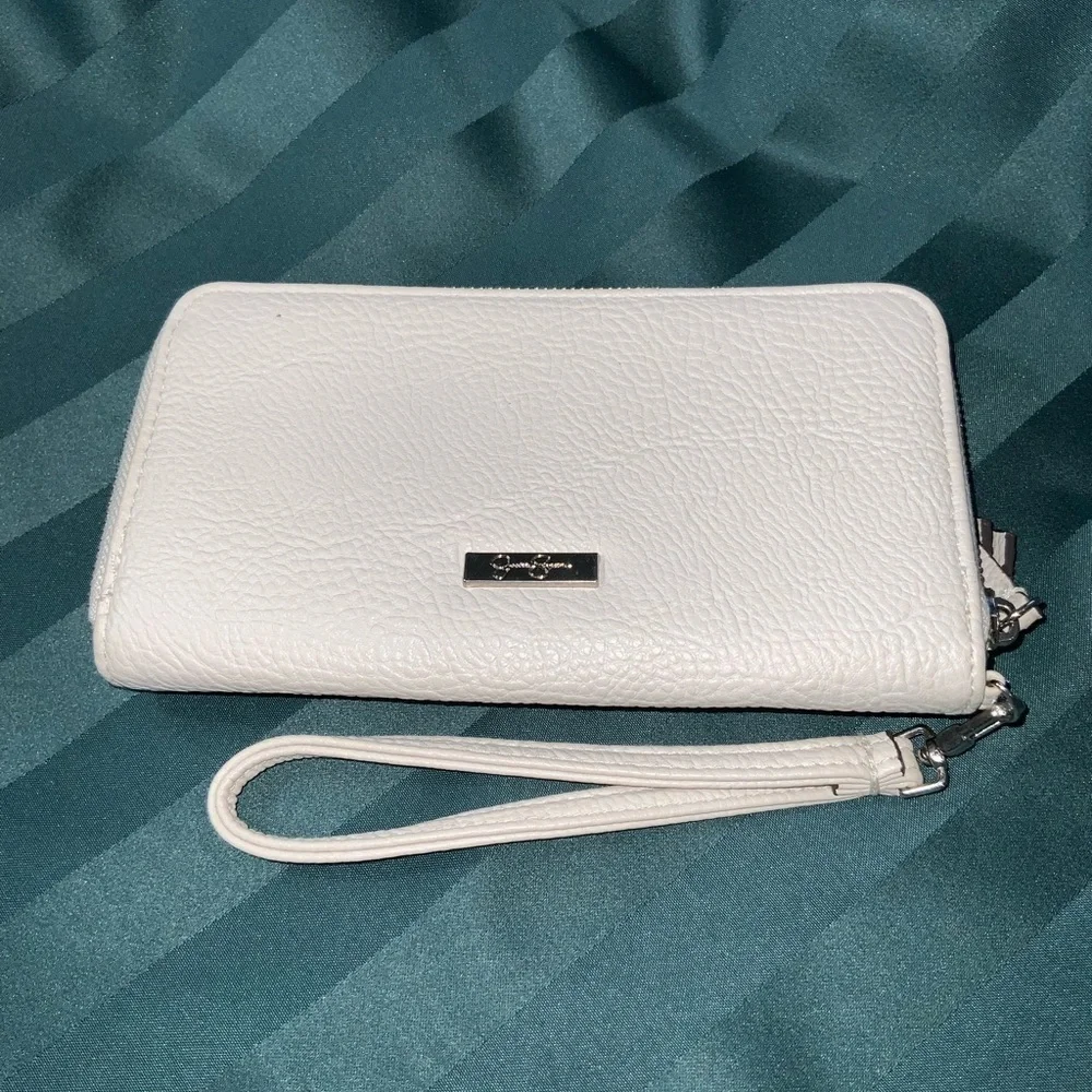 Jessica Simpson Taupe Bow Back Zip Wallet Wristlet 8” X 4.5” X 1” NWOT